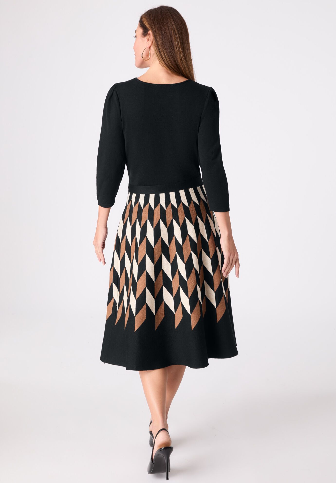 Pleated Sweater Dress, BLACK SAND CINNAMON, on-hover image number 1