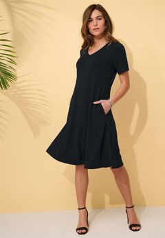 Plus Size Stretch Knit Pocket Swing Dress