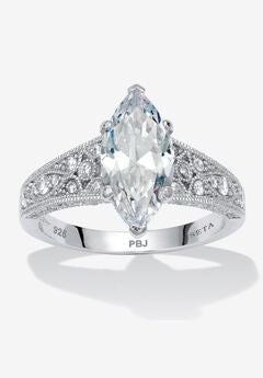 3.23 Tcw Cubic Zirconia Platinum-Plated Sterling Silver Engagement Ring