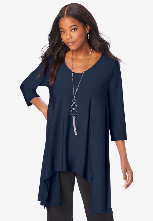 V-Neck Handkerchief Hem Ultrasmooth® Fabric Tunic, NAVY, hi-res image number null