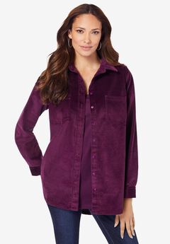 Extended Plus Size Corduroy Button-Front Shirt