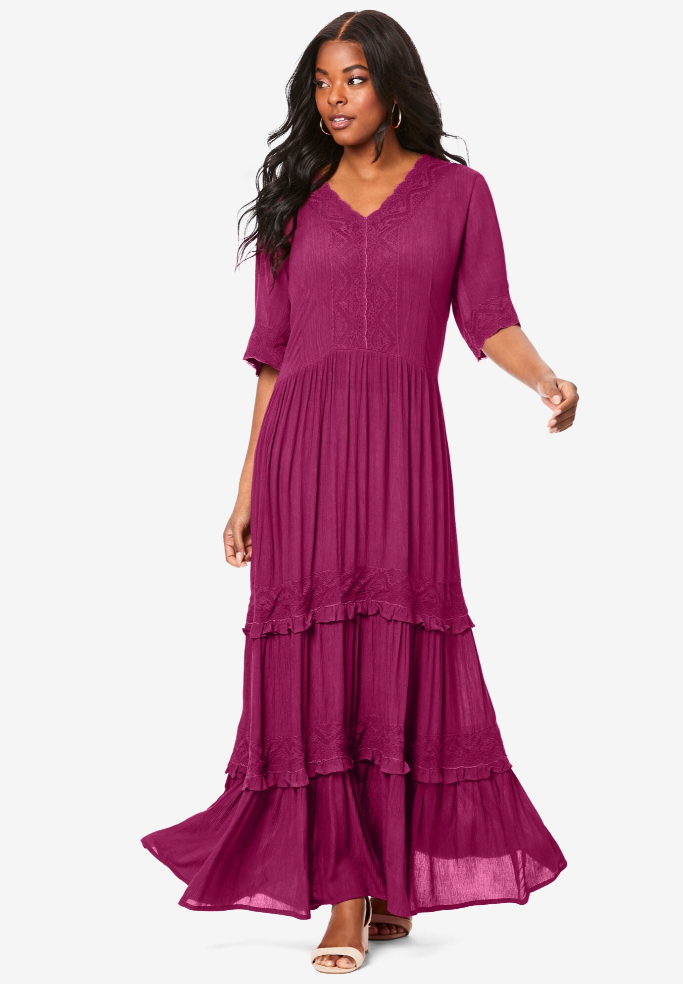 Lace Crinkle Maxi Dress, BERRY TWIST LACE, hi-res image number 0