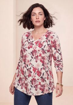 Plus Size Knit Thermal V Neck Swing Tunic – Long Sleeve