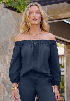 Plus Size Lace Off-The-Shoulder Blouson Sleeve Tunic