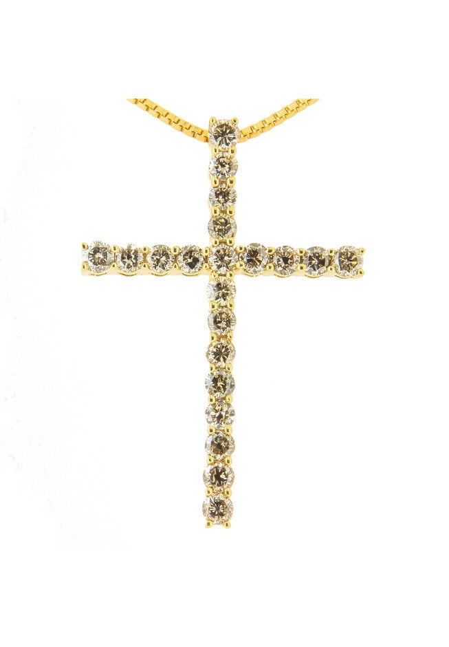 Yellow Gold Plated Sterling Silver Pendant Champagne Diamond Gold Cross Necklace, , on-hover image number 1
