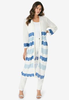 Long Pointelle Cardigan Sweater