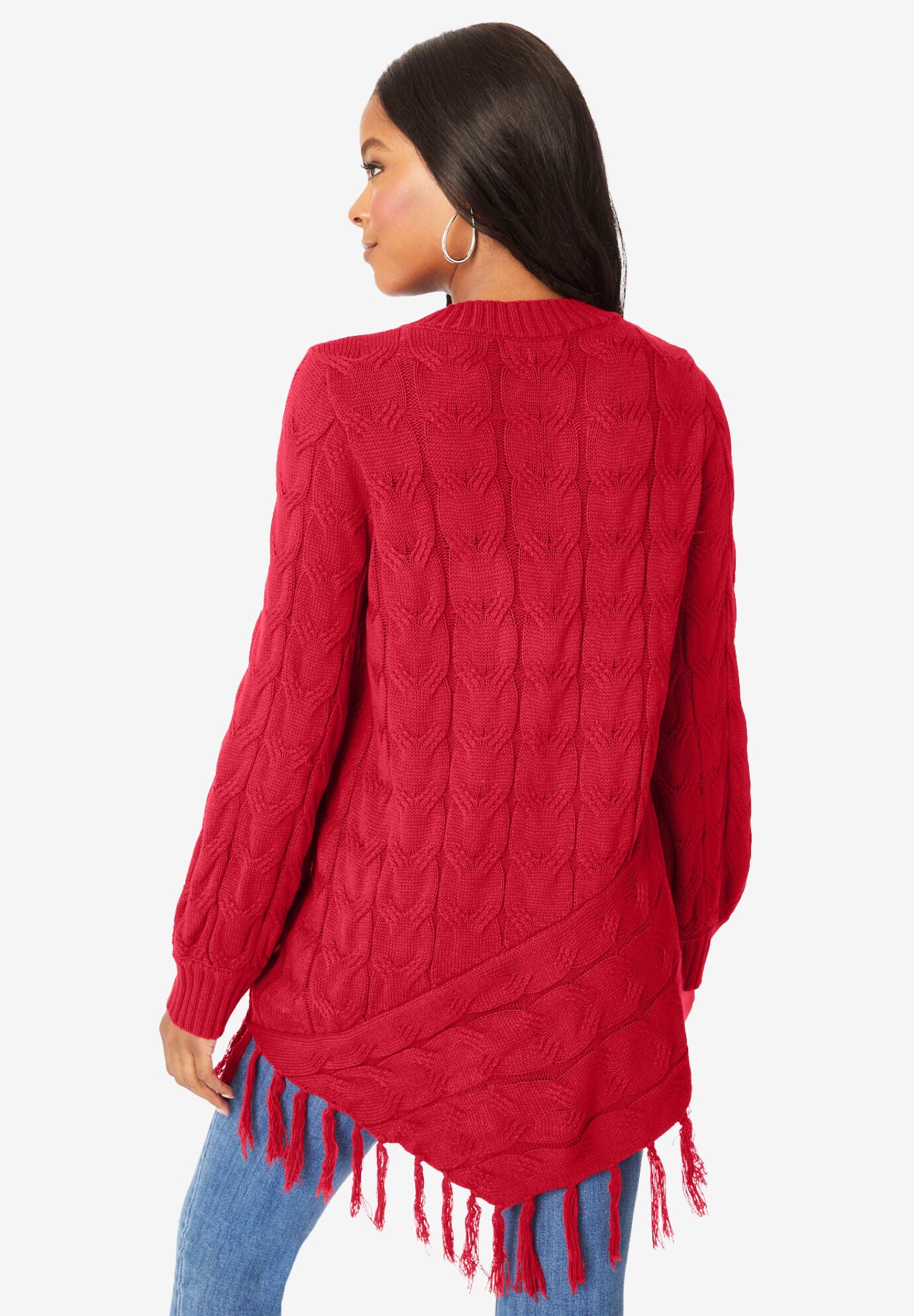 Fringed Cable Knit Sweater, , on-hover image number 1
