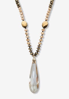 Brown Faceted Crystal Pendant Goldtone Drop Necklace, 32-Inch Length