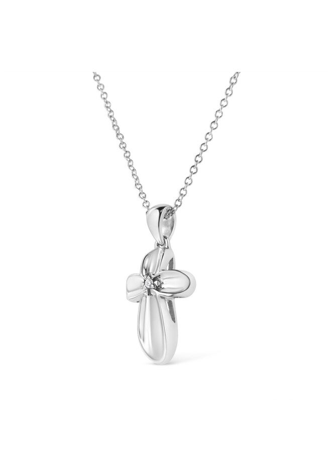 Silver Prong-Set Diamond Accent Floral Cross 18 inches Pendant Necklace, , alternate image number 2