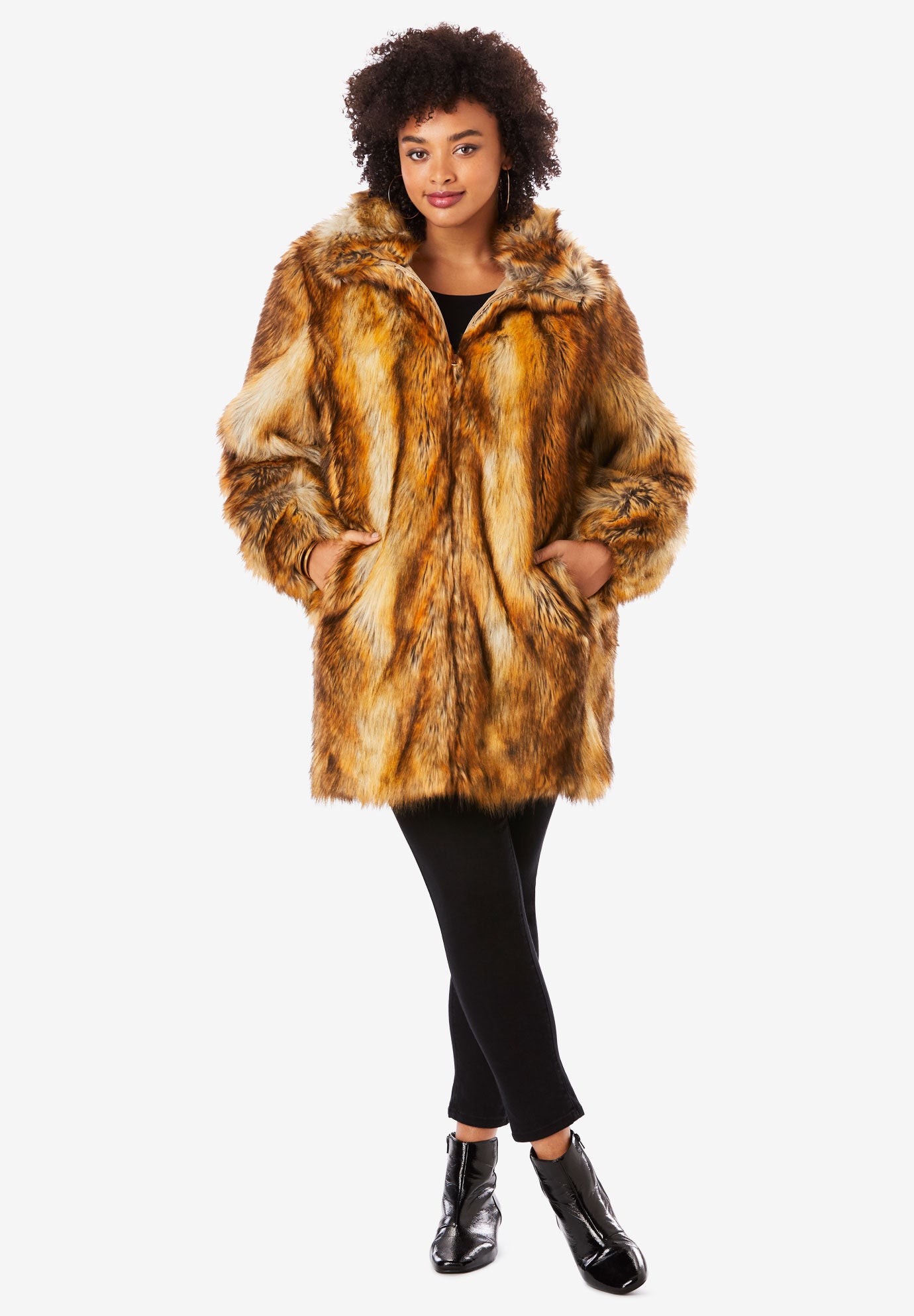 Roamans Womens Plus Size Short Faux Fur Coat