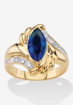 2.28 Cttw. Marquise-Cut Simulated Blue Sapphire And Cz Gold-Plated Ring