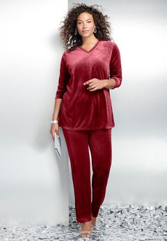 Plus Size Two-Piece V-Neck Velour Set