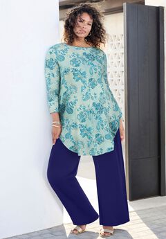 Plus Size Boatneck Swing Ultra Drape Tunic Top