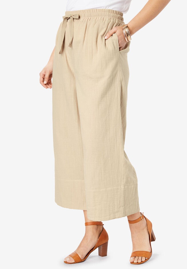 Gauze Wide-Leg Crop Pant, , alternate image number null