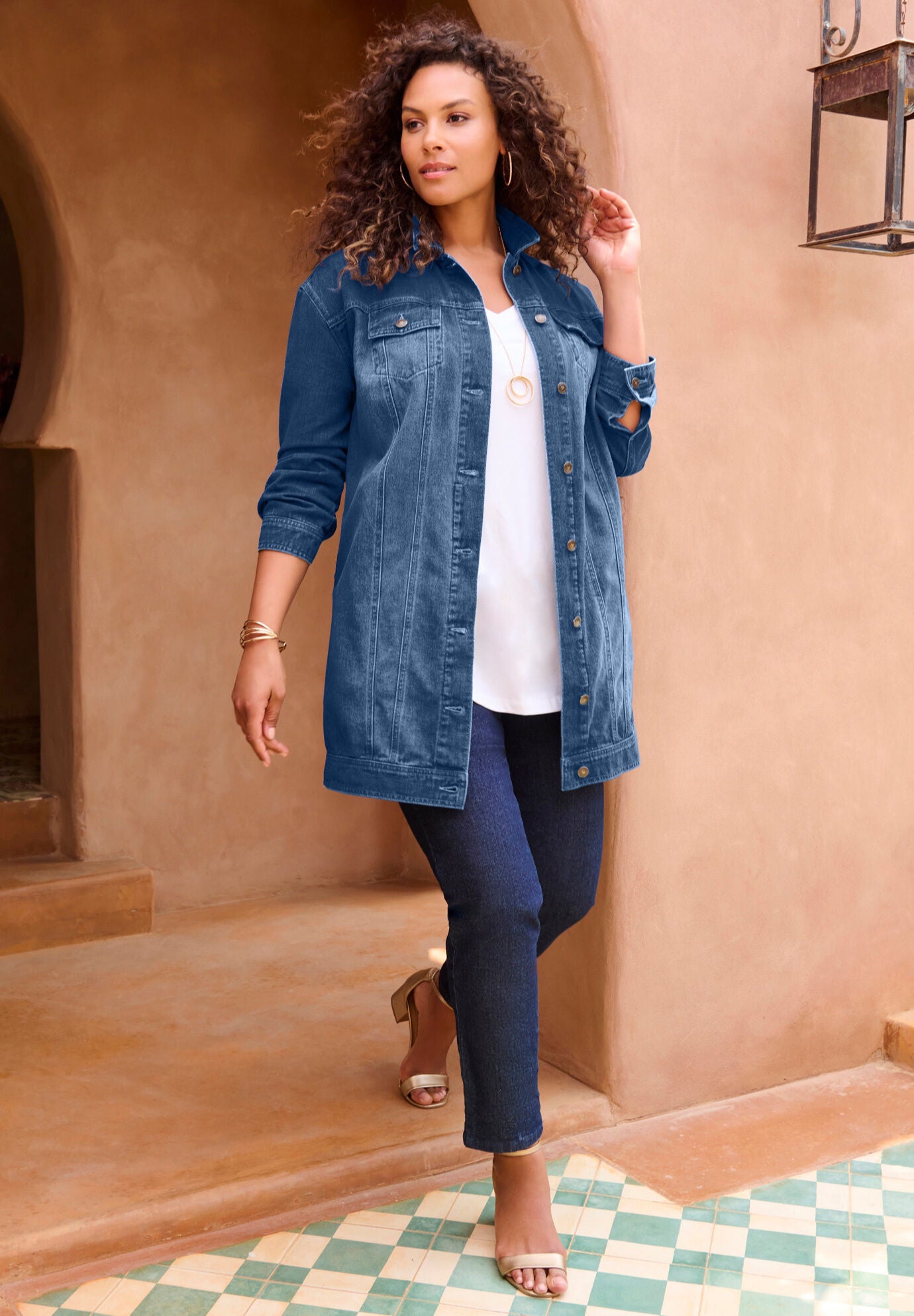 Plus Size Long Denim Jacket, , alternate image number 3