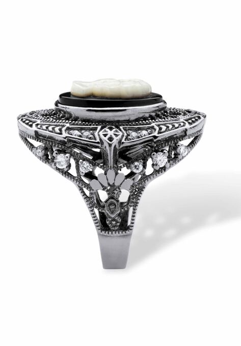 Sterling Silver Onyx & Cubic Zirconia Ring, , on-hover image number null