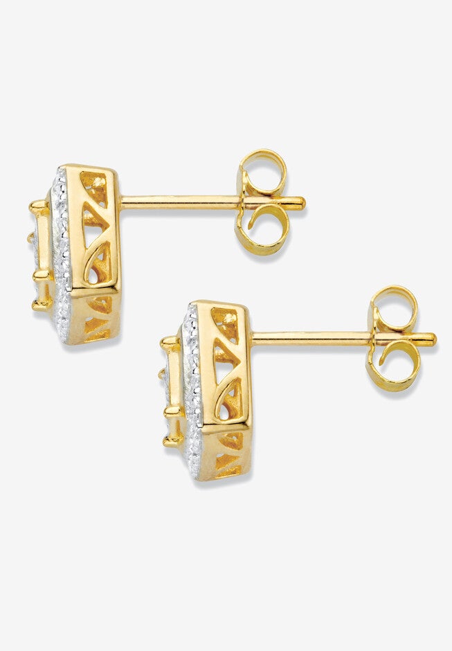 Diamond Accent Squared Two-Tone Gold-Plated Button Earrings, , on-hover image number 1
