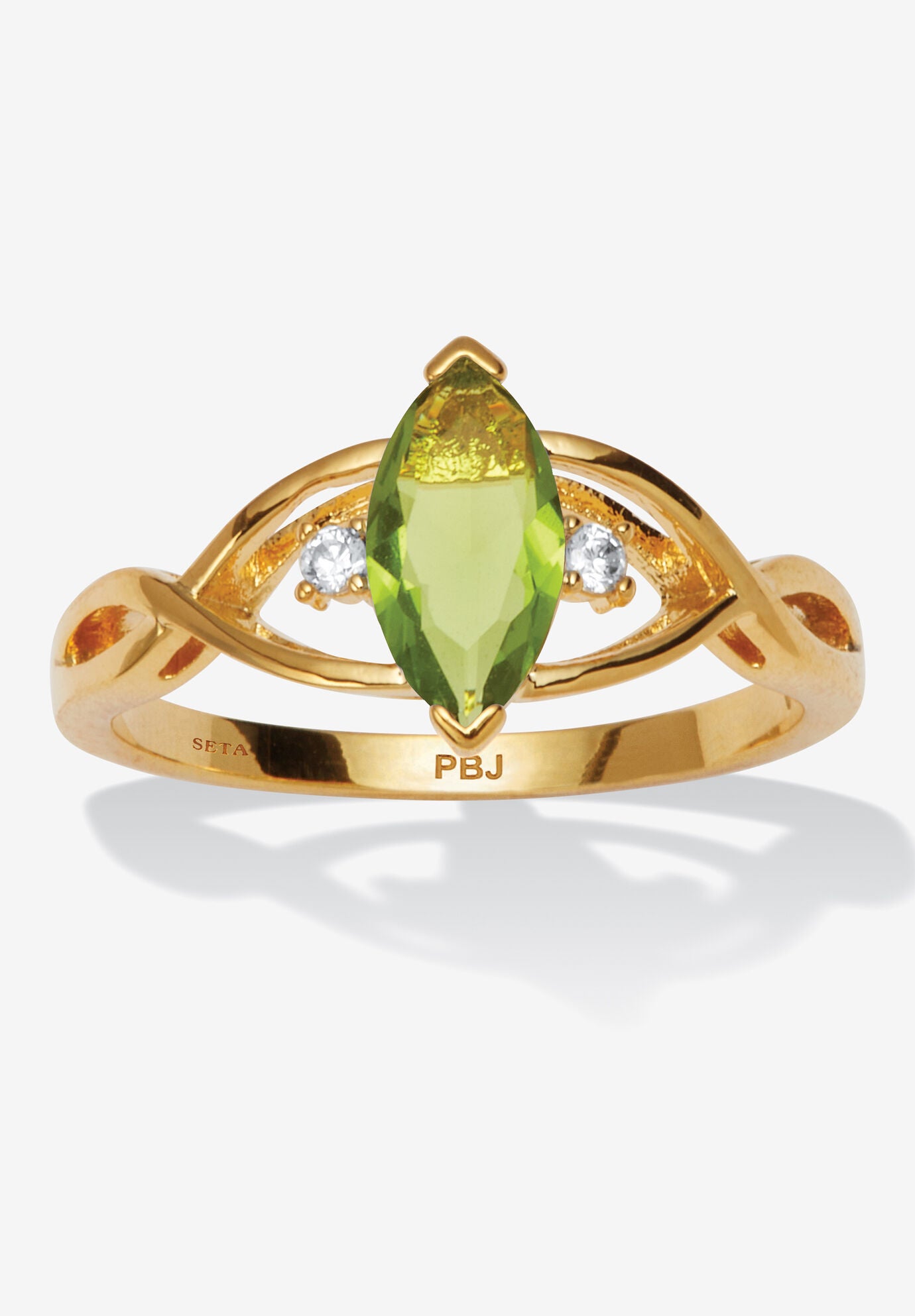 Marquise Simulated Birthstone Gold-Plated Ring, AUGUST, hi-res image number 0