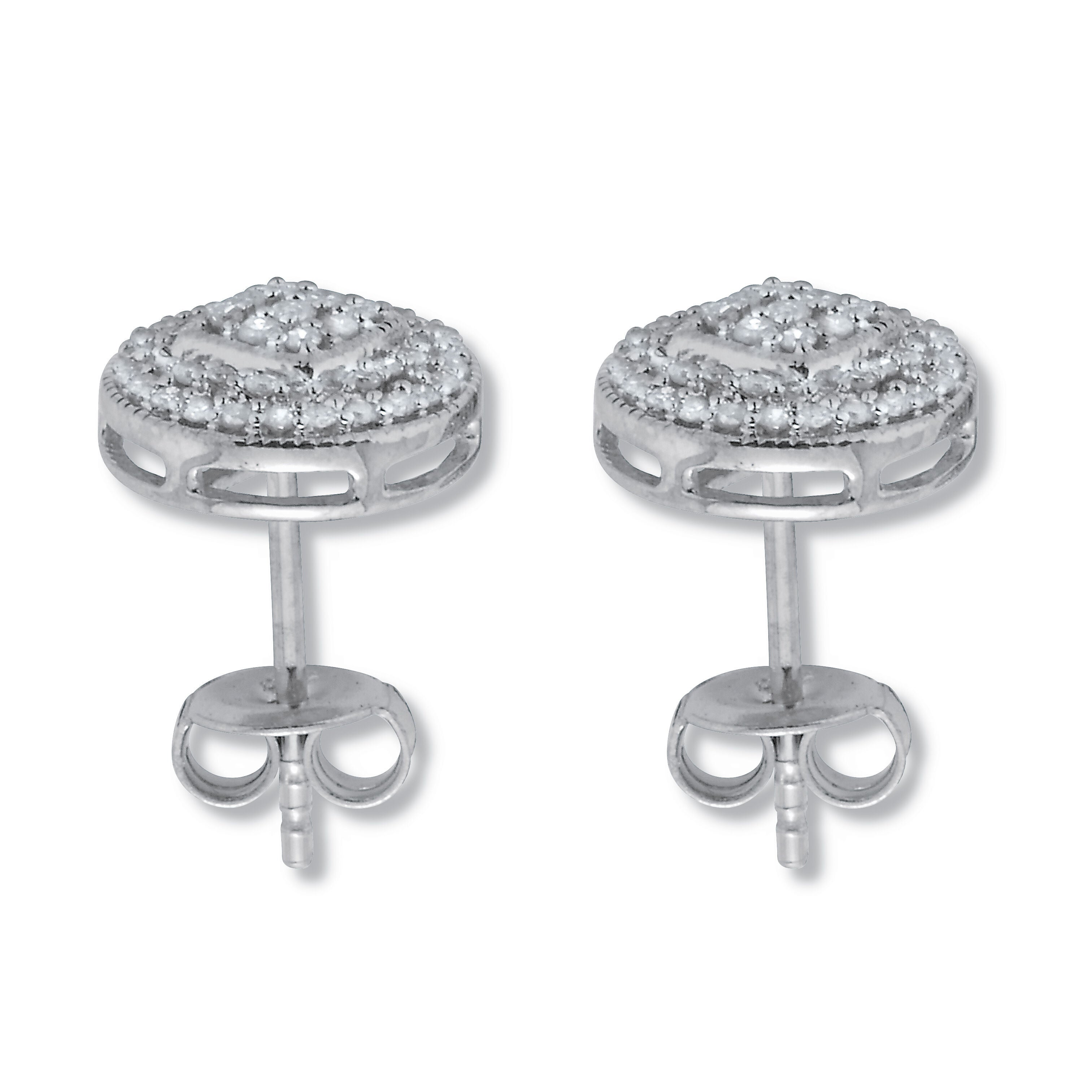 .30 TCW Diamond Sterling Silver Pave Stud Earrings (4/10 inch), WHITE, on-hover image number 1