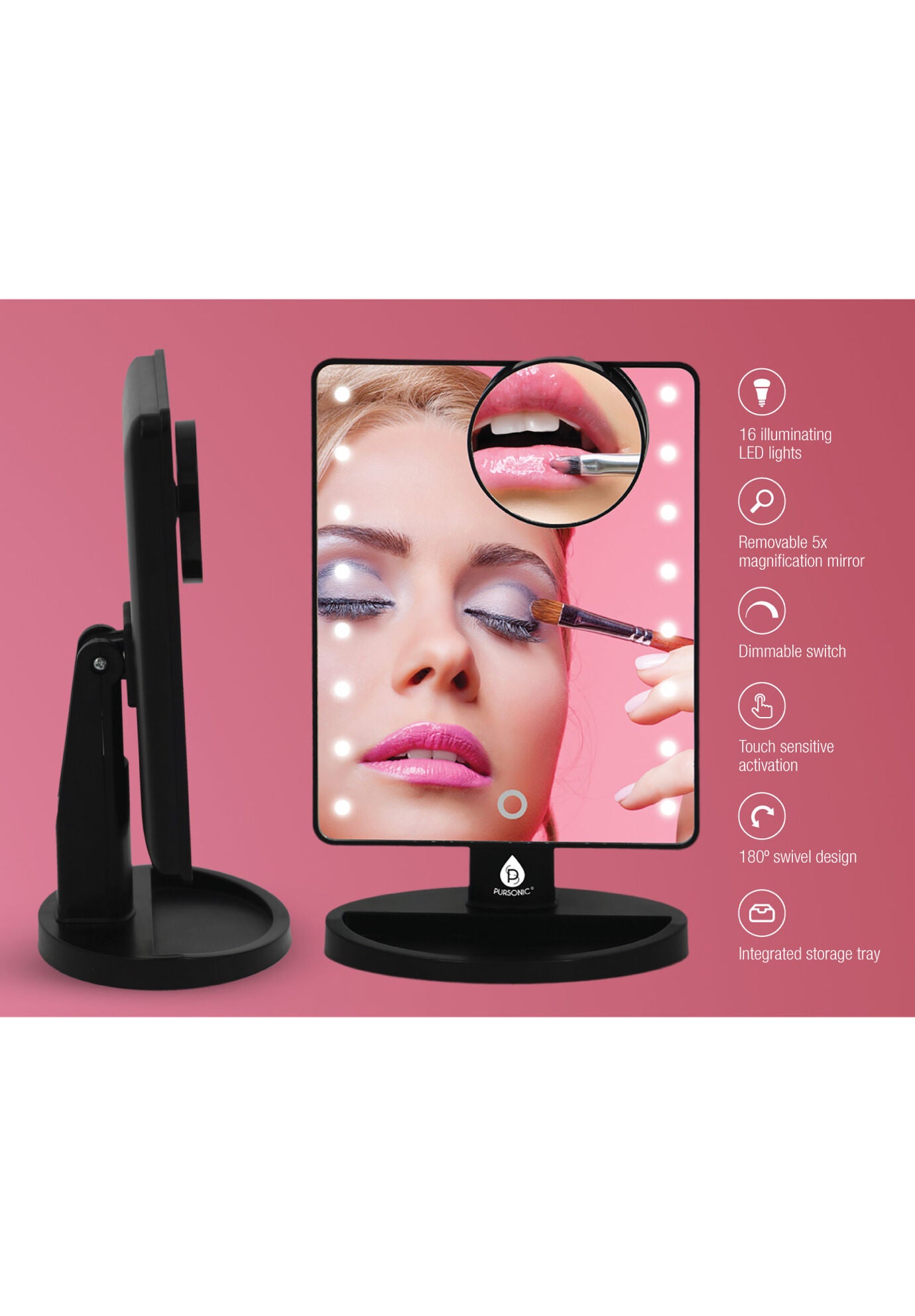 Led Vanity Makeup Mirror W/5X Detachable Mirror, , alternate image number 3