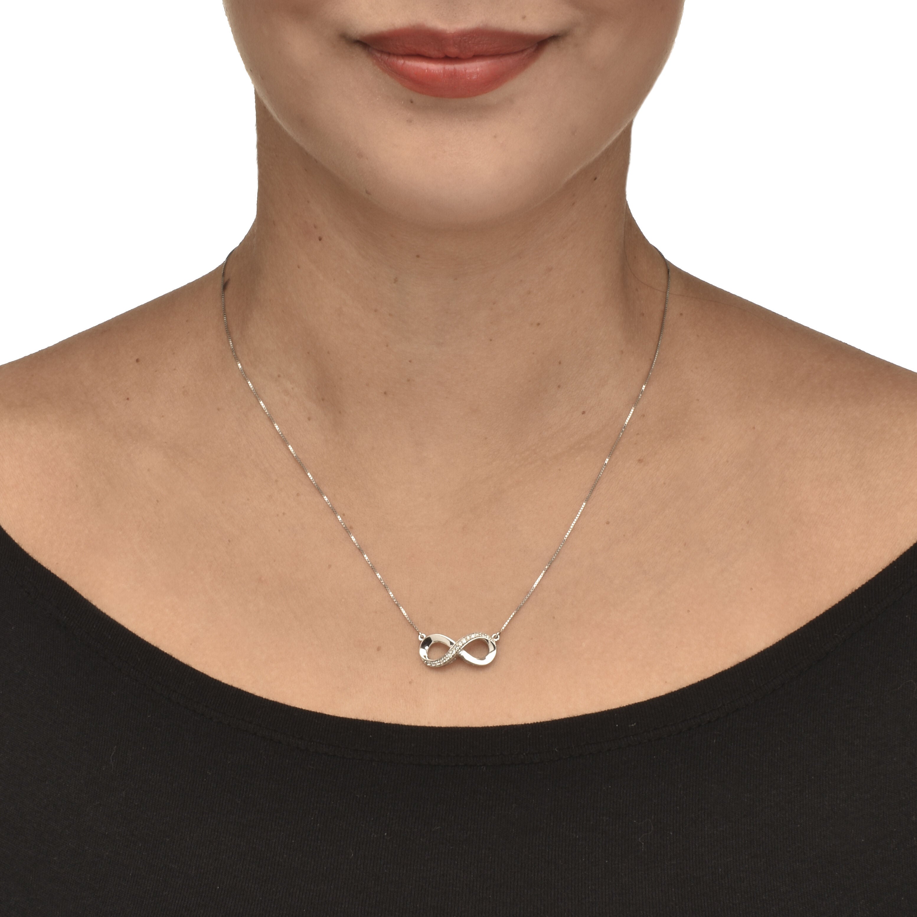 .09 TCW Diamond Sterling Silver Infinity Pendant and Chain 18 Inches, WHITE, alternate image number 2
