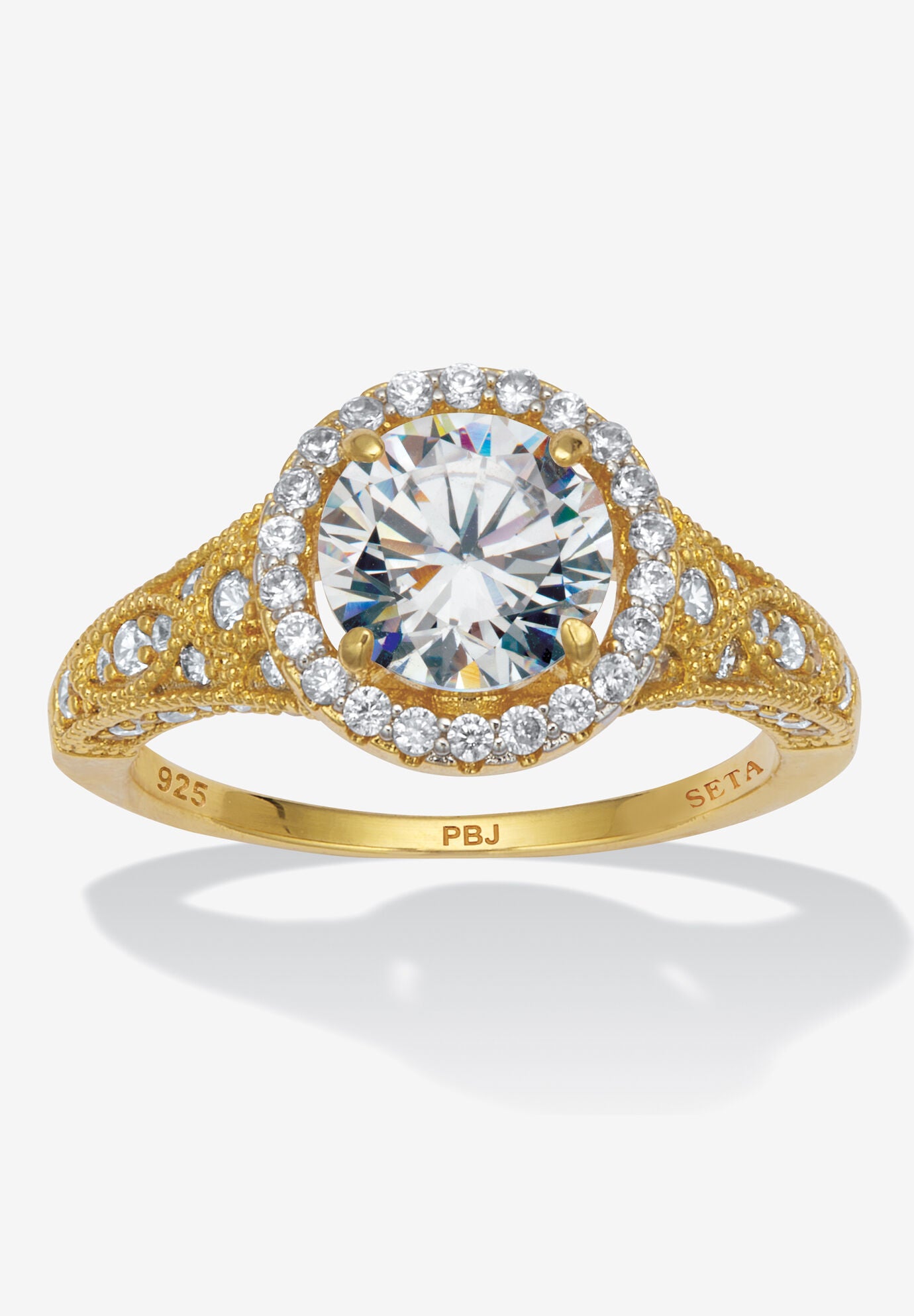 2.86 Tcw Round Cubic Zirconia Engagement Ring, GOLD, hi-res image number 0