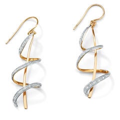 Diamond Accent 18k Yellow Gold-plated Sterling Silver Ribbon Drop Earrings