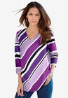 Diagonal Stripe V-Neck Tee, PURPLE MAGENTA MULTI, hi-res image number null