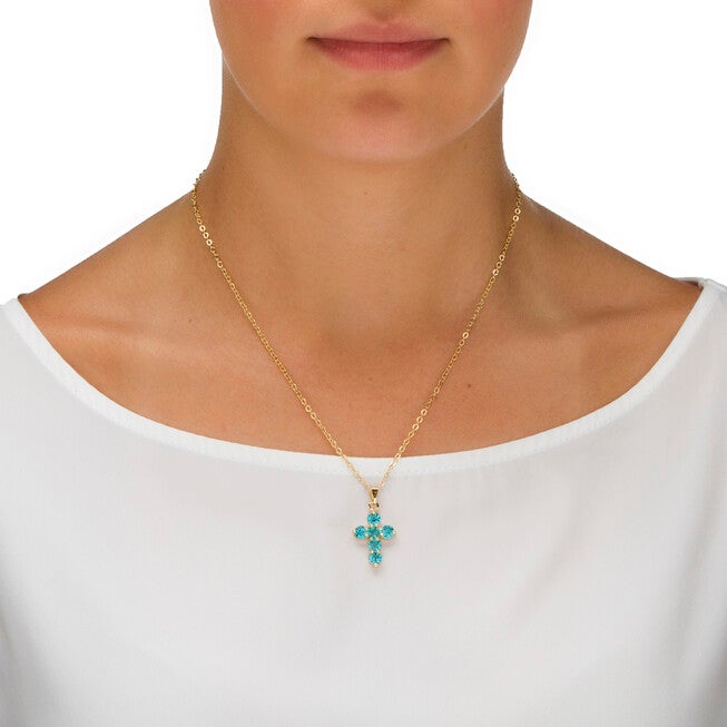 Birthstone Goldtone Cross Pendant Necklace, , alternate image number 2