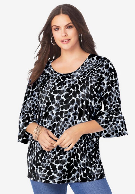 Bell-Sleeve Ultimate Tee, BLACK TEXTURED ANIMAL, hi-res image number null