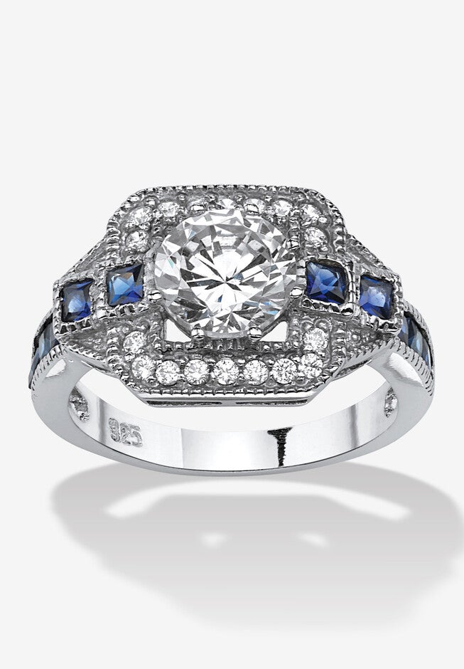 3.26 Tcw Round Cubic Zirconia Square Halo Ring In Platinum-Plated Sterling Silver, SILVER, hi-res image number 0