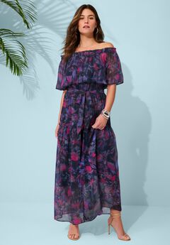 Plus Size Chiffon Off-the-Shoulder Maxi Dress