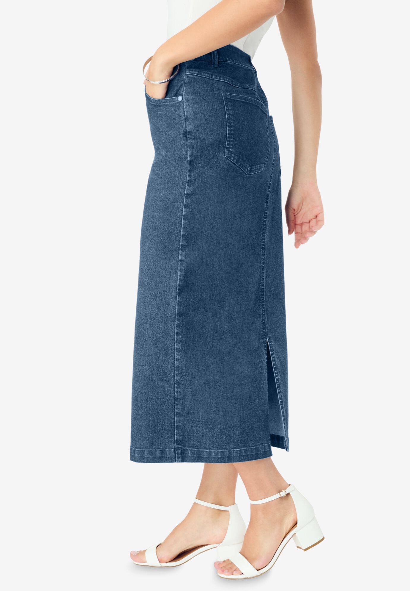 Back Split Pencil Skirt, MEDIUM STONEWASH, alternate image number 2