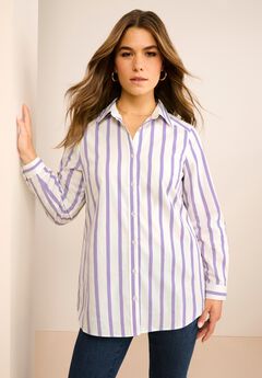 Plus Size Kate Long Sleeve Easy Cotton-Blend Button-Front Shirt
