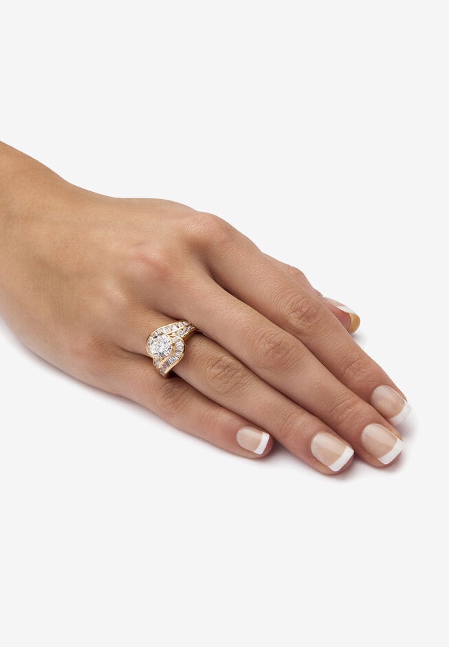 4.79 Tcw Round Cubic Zirconia Bypass Ring In 14K Gold-Plated Sterling Silver, , alternate image number null