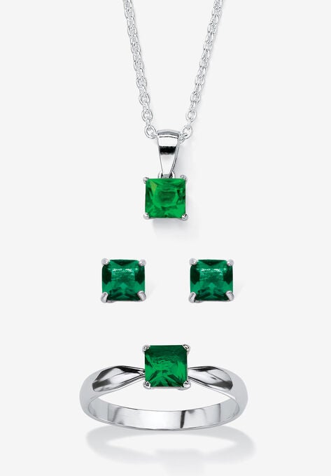Sterling Silver Simulated Birthstone Ring Earring and Necklace Set 18", MAY, hi-res image number null