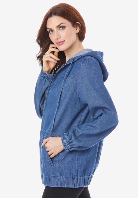 Denim zip up hoodie Clearance