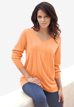 Fine Gauge Drop Needle V Neck Sweater