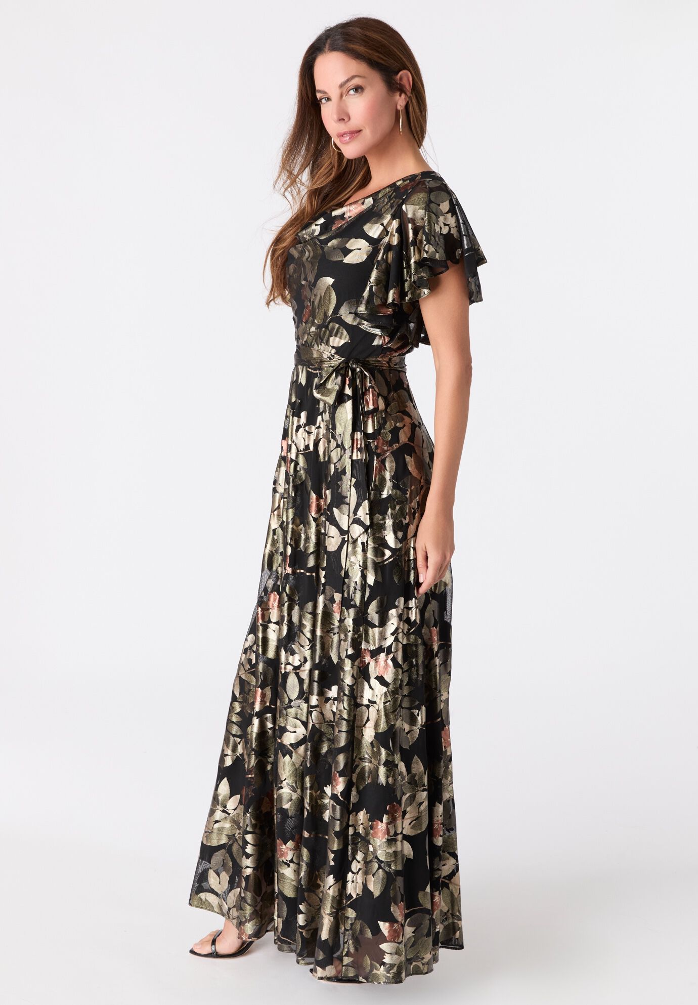 Foil Print Mesh Dress, OLIVE MULTI, alternate image number 3