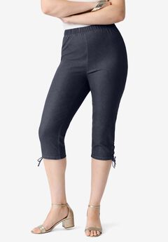 Plus Size Comfort Stretch Lace Up Capri Jean