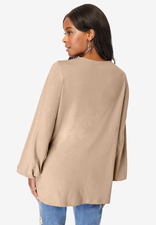 Lace Henley Top, , on-hover image number 1