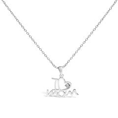 Silver Diamond Accent "I Love Mom" Heart Pendant Necklace