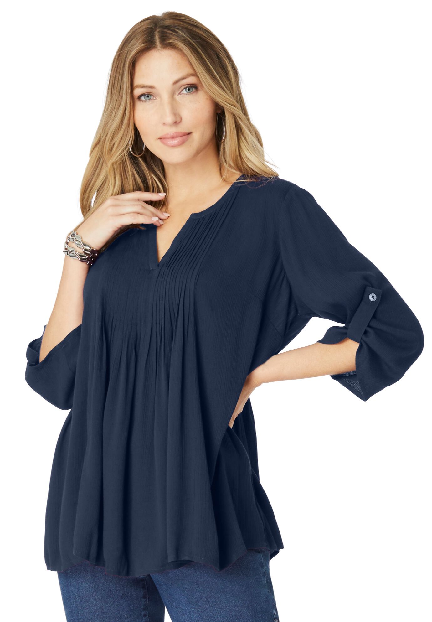 Hand Crinkled Tara Shirt, NAVY, hi-res image number 0