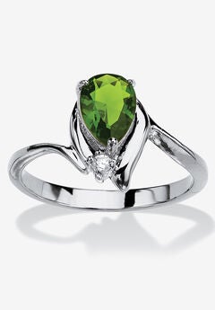Silvertone Simulated Pear Cut Birthstone And Round Crystal Ring Jewelry