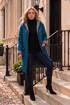 Plus Size Knee Length Hooded Nylon Jacket