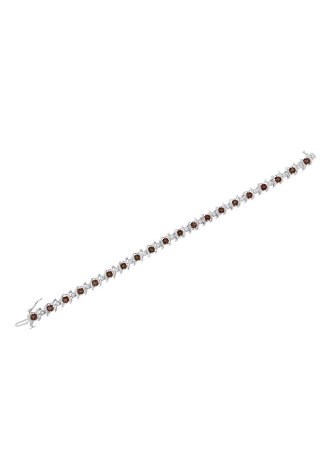 Sterling Silver Gemstone & Round Diamond Tennis Bracelet Garnet January Birthstone, , alternate image number null