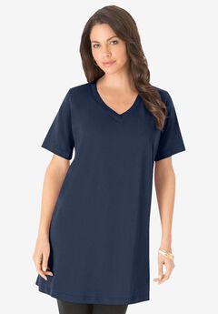Plus Size Ultimate Cotton V-Neck Short Sleeve Tunic