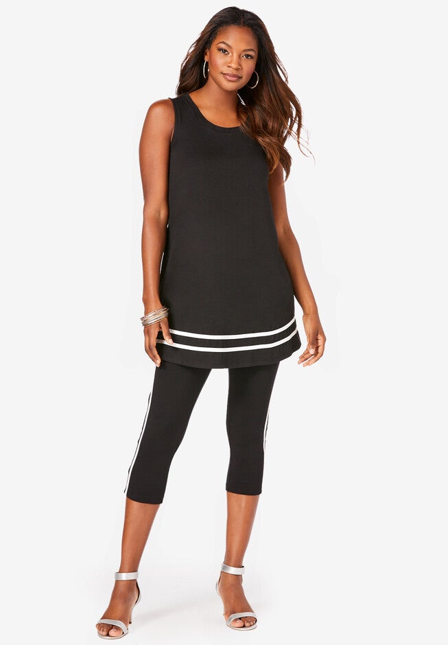 Striped Ultimate Capri Set, BLACK WHITE, hi-res image number 0