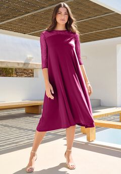 Plus Size 3/4 Sleeve Allover Lace Swing Dress
