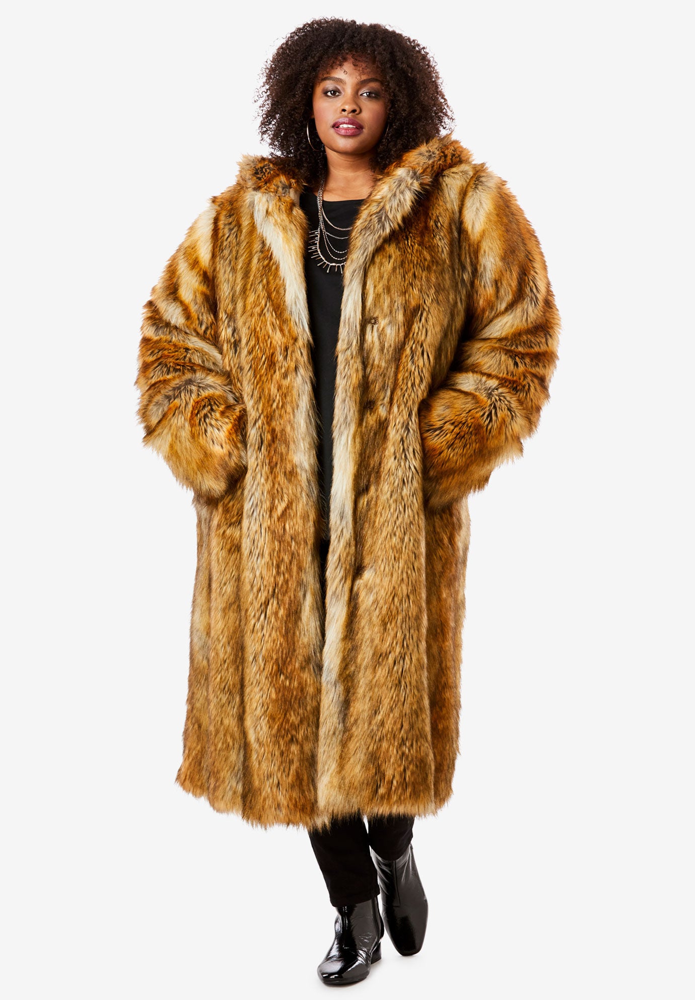 faux fur coat with a hood